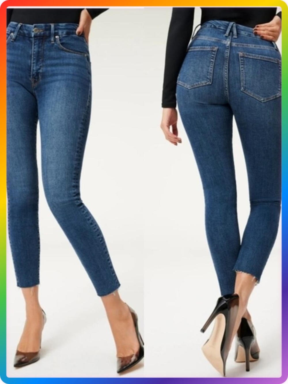 Good American Good Legs High Rise Skinny Jeans SIZE 4 Blue Raw Hem Denim